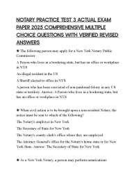 NOTARY PRACTICE TEST 3 ACTUAL EXAM PAPER 2025 COMPREHENSIVE MULTIPLE CHOICE QUESTIONS WITH