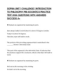 SOPHIA UNIT 1 CHALLENGE 1 INTRODUCTION TO PHILOSOPHY PRE-SOCRATICS PRACTICE TEST 2026 QUES