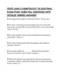 STATE LAWS COSMETOLOGY TN 2025 FINAL EXAM STUDY GUIDE FULL QUESTIONS WITH DETAILED VERIFIE