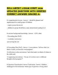RICA SUBTEST 2 EXAM SCRIPT 2026 UPDATED QUESTIONS WITH VERIFIED CORRECT ANSWERS GRADED A+