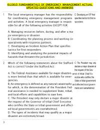 IS-230.D FUNDAMENTALS OF EMERGENCY MANAGEMENT ACTUAL UPDATED QUESTIONS AND ANSWERS