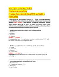 NURS 752 Clinical Psychopharmacology Exam Practice – 130 Questions with Answers 2026\2027