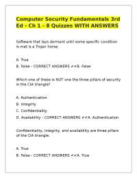 Computer Security Fundamentals 3rd Ed - Ch 1 - 8 Quizzes WITH ANSWERS