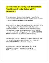 Information Security Fundamentals Final Exam Study Guide WITH ANSWERS