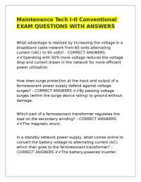 Maintenance Tech I-II Conventional EXAM QUESTIONS WITH ANSWERS