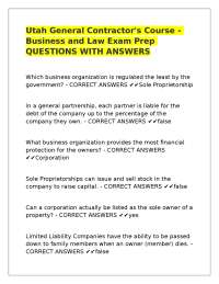 Utah General Contractor's Course - Business and Law Exam Prep QUESTIONS WITH ANSWERS