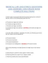 Medical Law and Ethics (2026 Update) | Complete Questions & Verified Answers | Healthcare