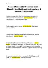 Texas Wastewater Operator Exam – Class B Practice Test | Verified Answers | 2025/2026