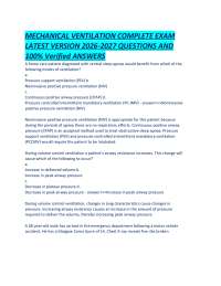 MECHANICAL VENTILATION COMPLETE EXAM LATEST VERSION 2026-2027 QUESTIONS AND 100% Verified