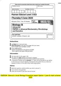 PAERSON Edexcel A level Biology B question paper Option 1 june & mark scheme 2025