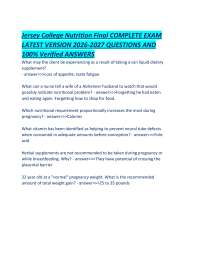 Jersey College Nutrition Final COMPLETE EXAM LATEST VERSION 2026-2027 QUESTIONS AND 100% V