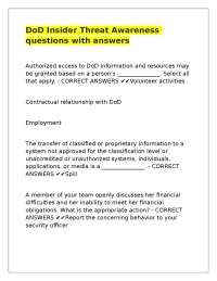 DoD Insider Threat Awareness questions with answers