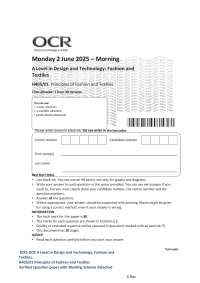 2025 OCR A Level Fashion & Textiles H405/01 Principles of Fashion and Textiles Exam+MS