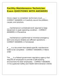 Facility Maintenance Technician Exam QUESTIONS WITH ANSWERS