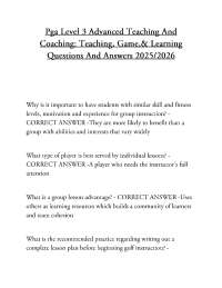 Pga Level 3 Advanced Teaching And Coaching: Teaching, Game,& Learning Questions And Answer