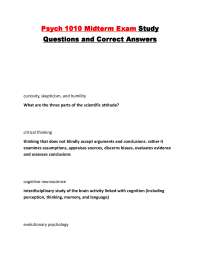 Psych 1010 Midterm Exam Study Questions and Correct Answers