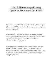 USMLE Pharmacology (Katzung) Questions And Answers 2025/2026