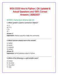 WGU D335 Intro to Python | OA Updated & Actual Questions and 100% Correct Answers | 2026