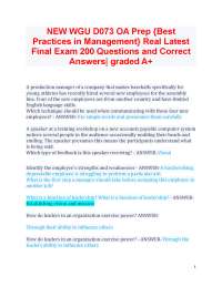 NEW WGU D073 OA Prep {Best Practices in Management} Real Latest Final Exam 200 Questions