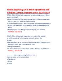 Public Speaking Final Exam Questions and Verified Correct Answers latest 2026–2027