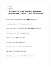 S-S Hypothyroidism and Hyperthyroidism - Questions And Answers - 100% Verified 2026