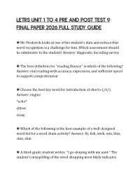 LETRS UNIT 1 TO 4 PRE AND POST TEST 9 FINAL PAPER 2026 FULL STUDY GUIDE