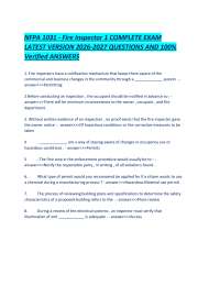 NFPA 1031 - Fire Inspector 1 COMPLETE EXAM LATEST VERSION 2026-2027 QUESTIONS AND 100% Ver