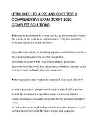 LETRS UNIT 1 TO 4 PRE AND POST TEST 9 COMPREHENSIVE EXAM SCRIPT 2026 COMPLETE SOLUTIONS