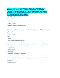 Neuroscience - PSY 3460 COMPLETE EXAM LATEST VERSION 2026-2027 QUESTIONS AND 100% Verified