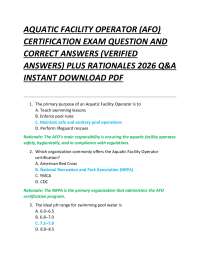 AQUATIC FACILITY OPERATOR (AFO) CERTIFICATION EXAM QUESTION AND CORRECT ANSWERS