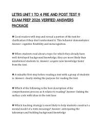 LETRS UNIT 1 TO 4 PRE AND POST TEST 9 EXAM PREP 2026 VERIFIED ANSWERS PACKAGE