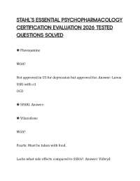 STAHL'S ESSENTIAL PSYCHOPHARMACOLOGY CERTIFICATION EVALUATION 2026 TESTED QUESTIONS SOLVED