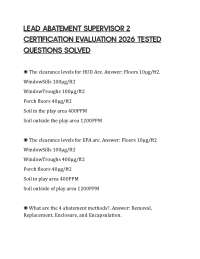 LEAD ABATEMENT SUPERVISOR 2 CERTIFICATION EVALUATION 2026 TESTED QUESTIONS SOLVED