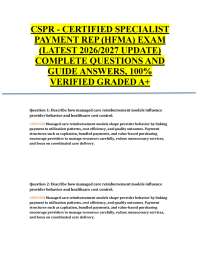 CSPR - CERTIFIED SPECIALIST PAYMENT REP (HFMA) EXAM (LATEST 2026/2027 UPDATE) COMPLETE