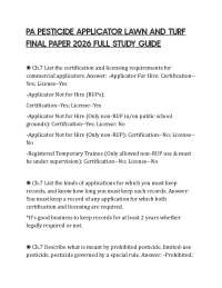 PA PESTICIDE APPLICATOR LAWN AND TURF FINAL PAPER 2026 FULL STUDY GUIDE