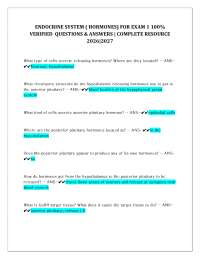 ENDOCRINE SYSTEM ( HORMONES) FOR EXAM 1 100% VERIFIED QUESTIONS & ANSWERS - COMPLETE RESO