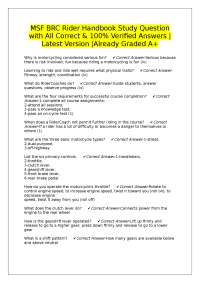 MSF BRC Rider Handbook Study Question with All Correct & 100% Verified Answers |Latest Ver