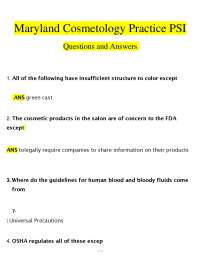 Maryland Cosmetology PSI Practice Exam 2026 (PDF) | State Board Q&A | Theory