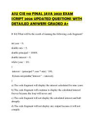 ASU CSE 110 FINAL JAVA 2023 EXAM SCRIPT 2026 UPDATED QUESTIONS WITH DETAILED ANSWERS GRADE