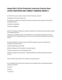 Hawaii (HI) C-20 Fire Protection Contractor Practice Exam LATEST QUESTIONS AND CORRECT ANS