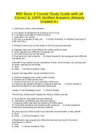 MSF Basic E-Course Study Guide with all Correct & 100% Verified Answers |Already Graded A+
