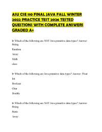 ASU CSE 110 FINAL JAVA FALL WINTER 2022 PRACTICE TEST 2026 TESTED QUESTIONS WITH COMPLETE