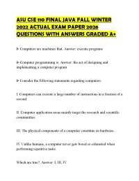 ASU CSE 110 FINAL JAVA FALL WINTER 2022 ACTUAL EXAM PAPER 2026 QUESTIONS WITH ANSWERS GRAD
