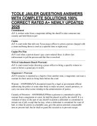 TCOLE JAILER QUESTIONS ANSWERS WITH COMPLETE SOLUTIONS 100% CORRECT RATED A+ NEWLY UPDAT