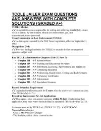 TCOLE JAILER EXAM QUESTIONS AND ANSWERS WITH COMPLETE SOLUTIONS {GRADED A+}