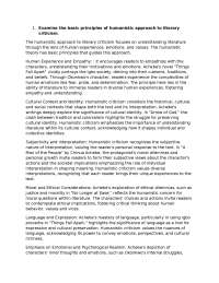 Humanistic Theory. Focuses on Tenets and human approach to literature