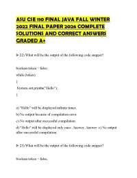 ASU CSE 110 FINAL JAVA FALL WINTER 2022 FINAL PAPER 2026 COMPLETE SOLUTIONS AND CORRECT AN