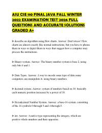 ASU CSE 110 FINAL JAVA FALL WINTER 2022 EXAMINATION TEST 2026 FULL QUESTIONS AND ACCURATE