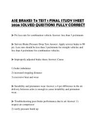ASE BRAKES T4 TEST 1 FINAL STUDY SHEET 2026 SOLVED QUESTIONS FULLY CORRECT
