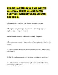 ASU CSE 110 FINAL JAVA FALL WINTER 2022 EXAM SCRIPT 2026 UPDATED QUESTIONS WITH DETAILED A